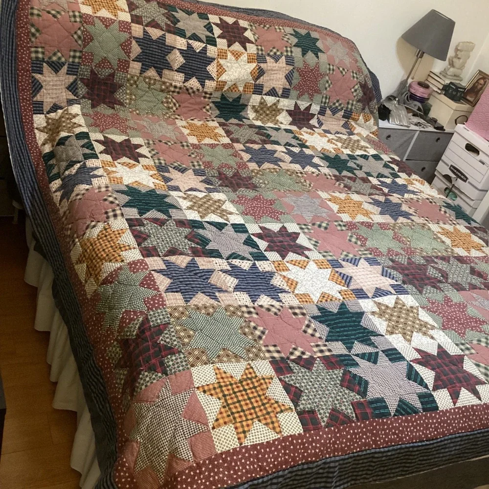 Vintage Handmade Patchwork Star Quilt Multi Color Rustic Full/Queen 86